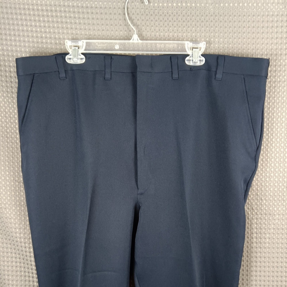 Perma Prest Mens Navy Blue Dress Slacks Straight Leg Trousers 44x30